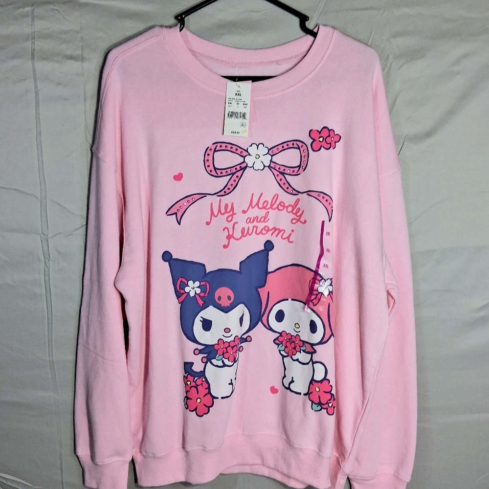 Women's Sanrio XXL Pink Barbiecore Lightweight Hemmed Crew Sweatshirt